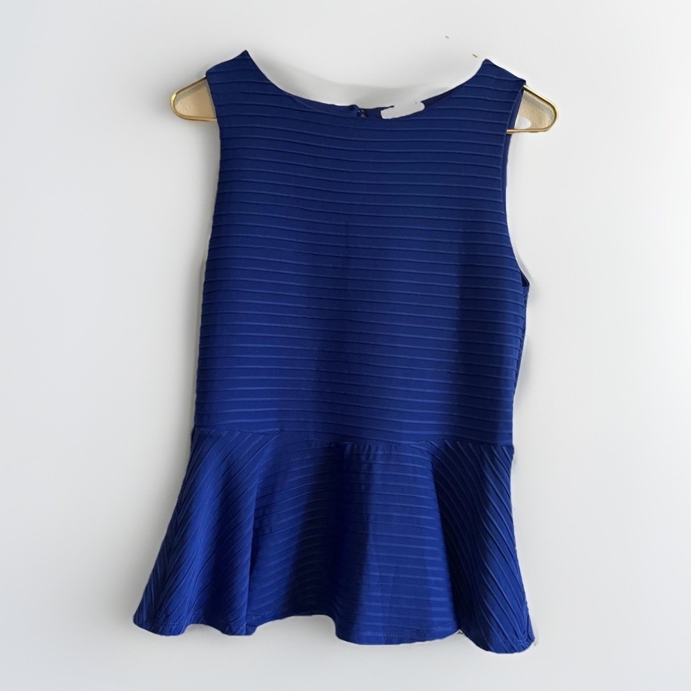 Bisou Bisou Tank Top Womens Medium Blue Textured Stripe Peplum Sleeveless